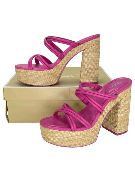 Michael Kors Shoes - Michael Kors Corrine Pink Leather Raffia Womens Platform Sandals Size 11M